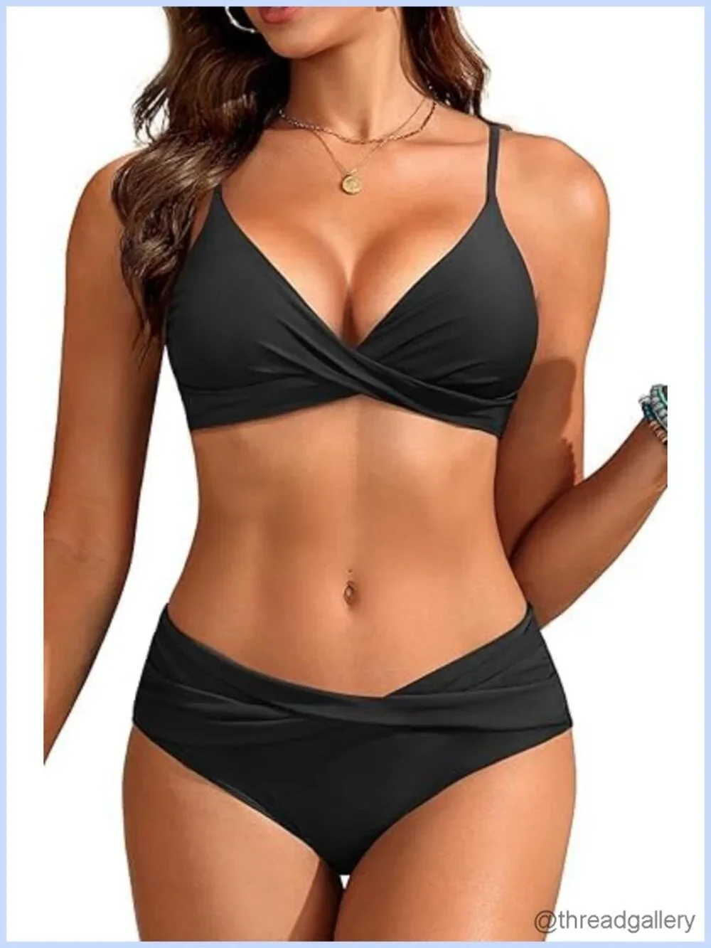Two Piece Twist Front Bikini Mid Rise Swimsuit Set